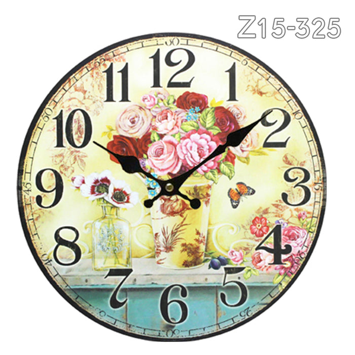 34cm Rustic Vintage Wall Clock Coloured Stylish Design Art Sculpture MDF Boards