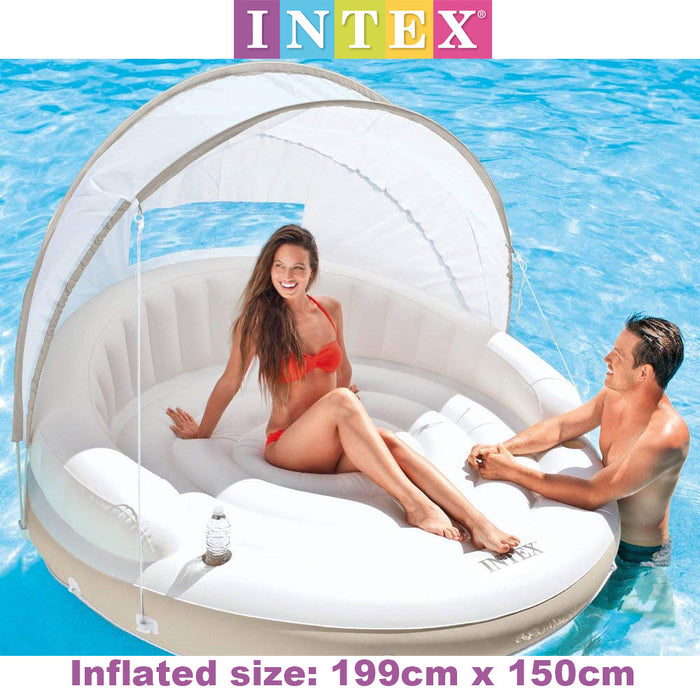 INTEX Shaded Pool Inflatable Island Float Canopy Deluxe Lounge Large 1.99m×1.5m