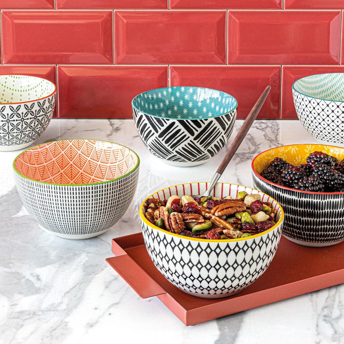 Geometry 6 Piece Bowls Set Stoneware Dishwasher safe Over and Back 5" /12.5cm AU