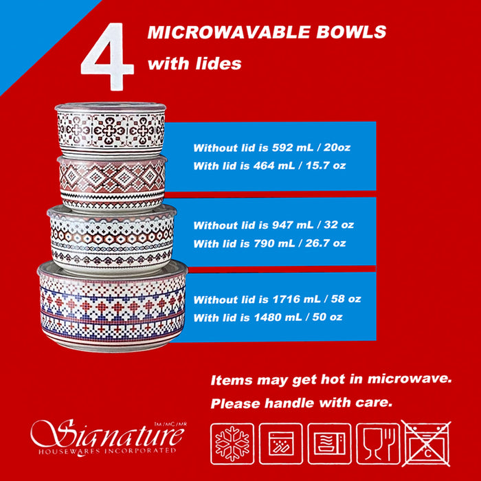 Signature Ceramic 4 Bowls With Air Tight Lids BPA Free 8PCS Bowls Set Stoneware