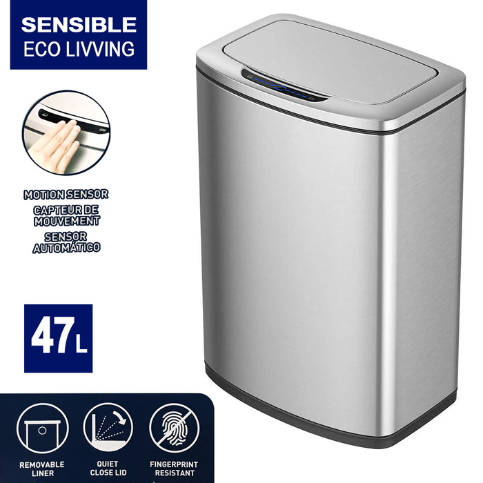 Sensible Eco Living Stainless Steel Motion Sensor Bin Rubbish Wastebasket 47L