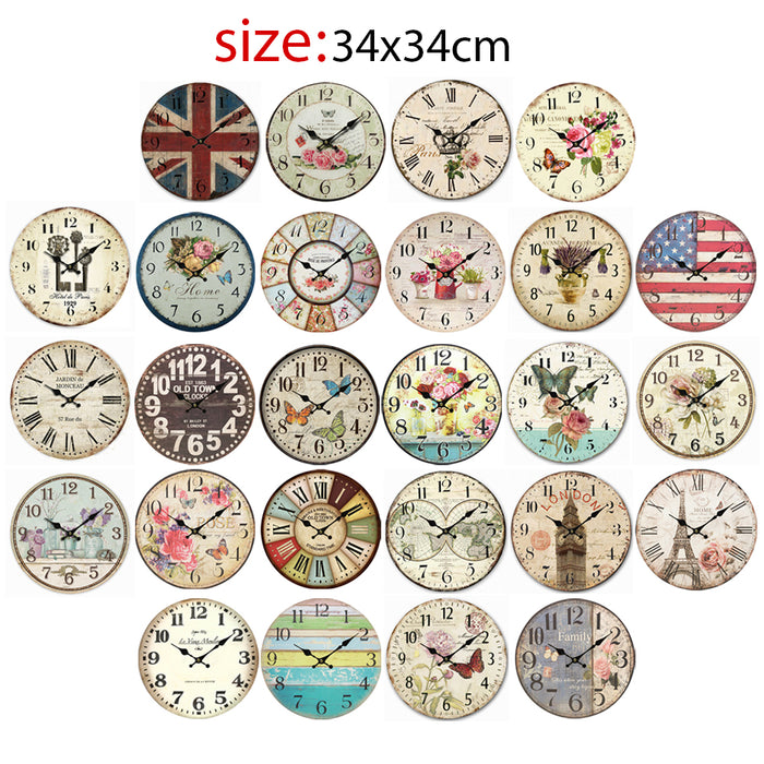 34cm Rustic Vintage Wall Clock Coloured Stylish Design Art Sculpture MDF Boards