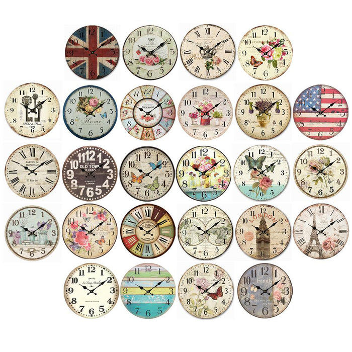 34cm Rustic Vintage Wall Clock Coloured Stylish Design Art Sculpture MDF Boards