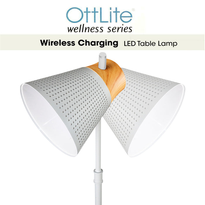 Ottlite Wellness Series LED Table Desk Lamp With Wireless Charging Dimmable B/W