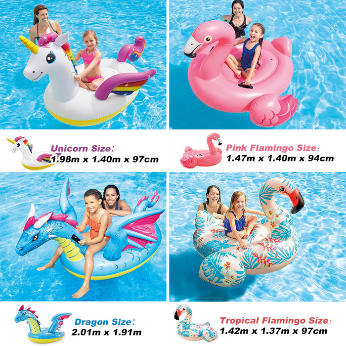 INTEX Giant Unicorn  / Pink Flamingo / Dragon Swimming Pool Ride On Float Raft Beach