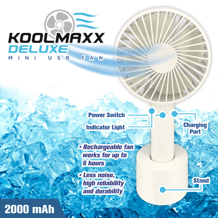 Koolmaxx Deluxe Mini Portable Fan Cool Air Hand Held Stand Rechargeable USB