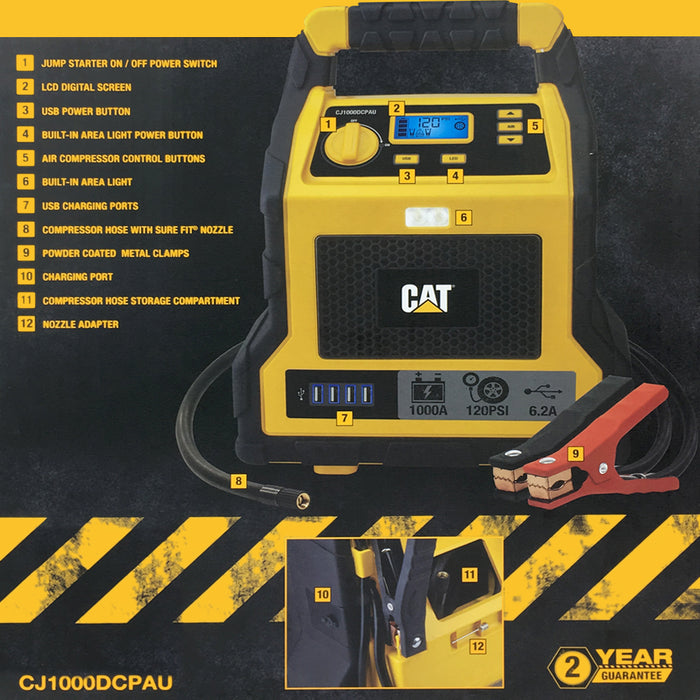 CAT Power Station 1000 Peak Amp Jump Starter Professional Air Compressor