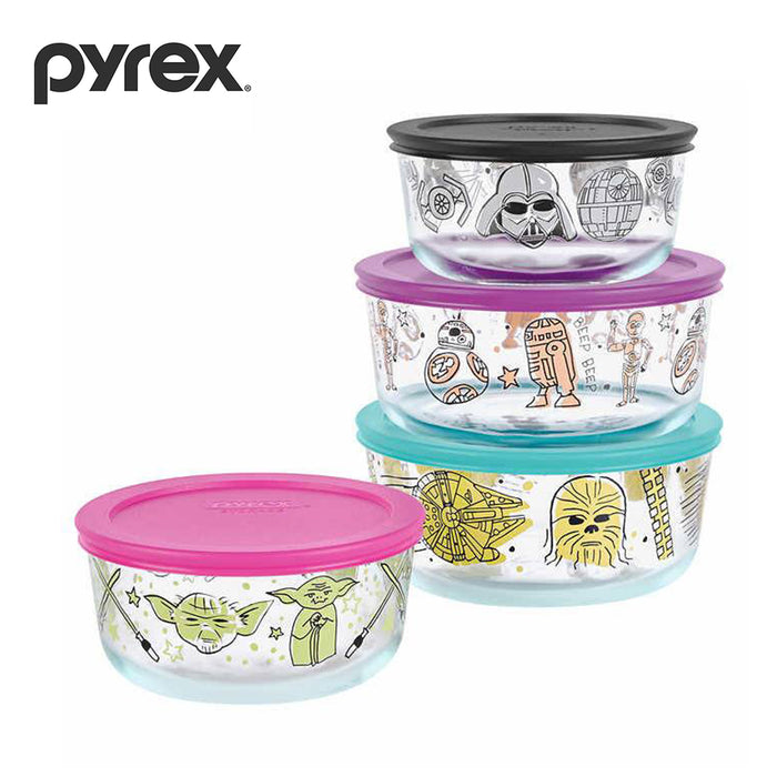 Pyrex 8pcs Glass Food Storage lock Containers with lid Hello Kitty / Star Wars / Mickey Mouse