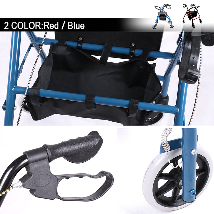 Matel Adjustable Foldable Rollator Walking Frame Walker Aids Outdoor Mobility