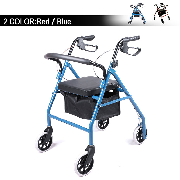 Matel Adjustable Foldable Rollator Walking Frame Walker Aids Outdoor Mobility