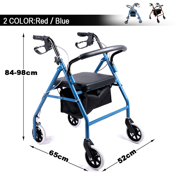 Matel Adjustable Foldable Rollator Walking Frame Walker Aids Outdoor Mobility