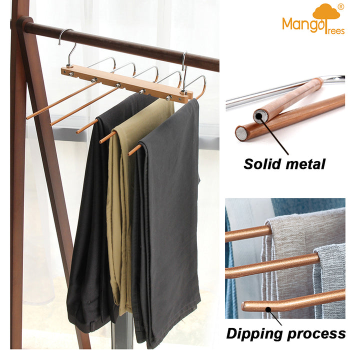 Copper 5in1 Wooden & Solid Metal Magic Hanger Non Slip Pant Tie Rack Save Space