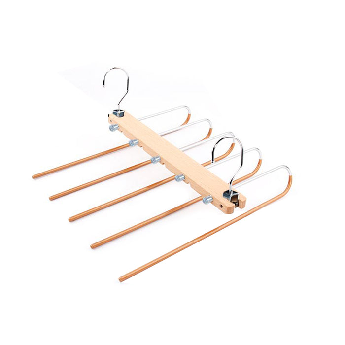 Copper 5in1 Wooden & Solid Metal Magic Hanger Non Slip Pant Tie Rack Save Space