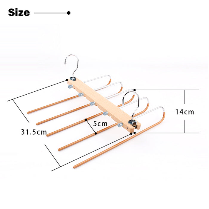 Copper 5in1 Wooden & Solid Metal Magic Hanger Non Slip Pant Tie Rack Save Space