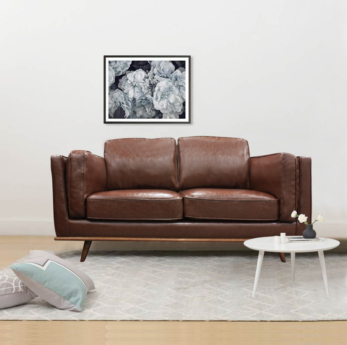 2 Seater Faux Leather Sofa Brown Modern Lounge Set for Living Room Couch with Wooden Frame high quality